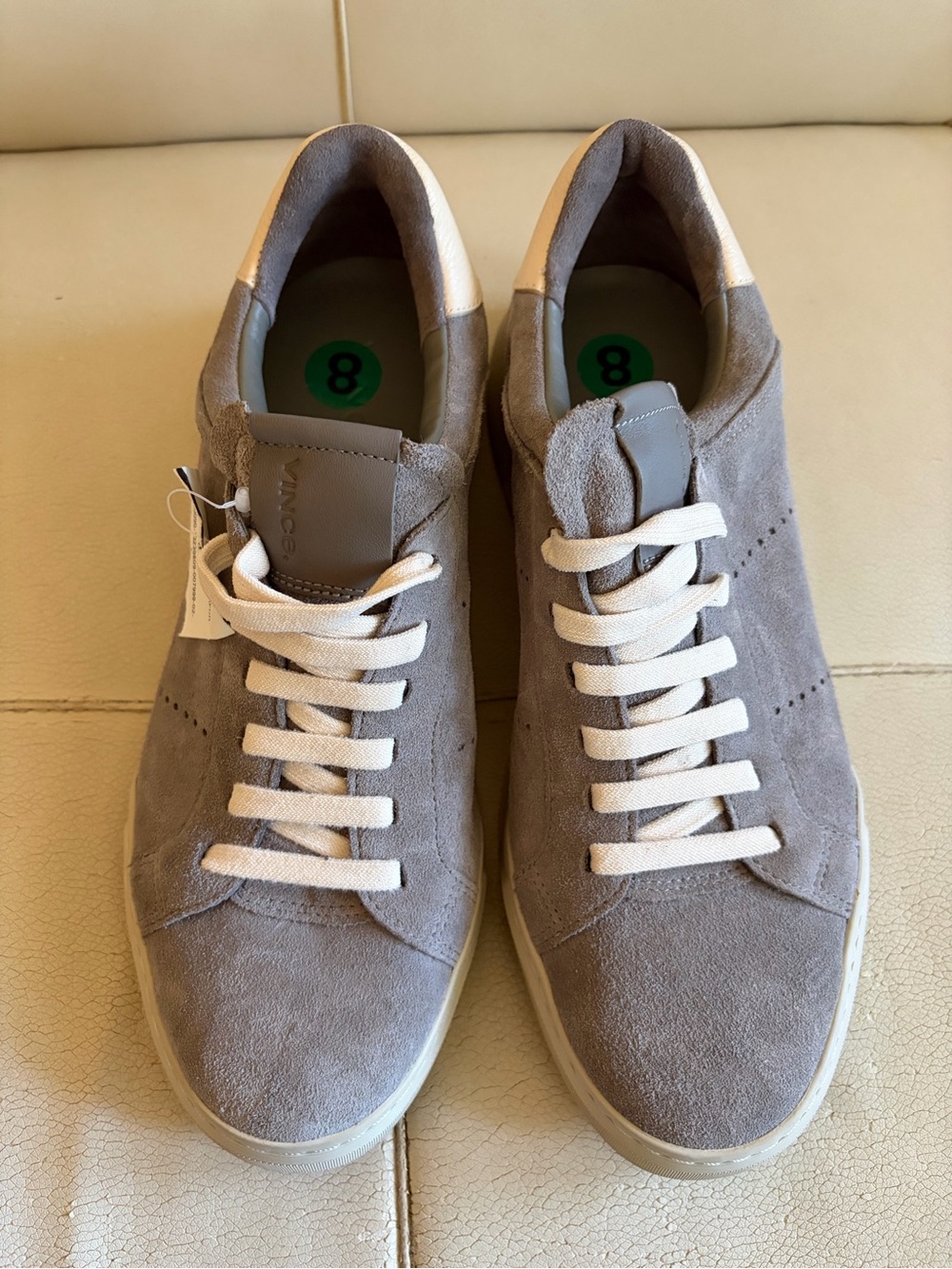 Vince Gray Suede Low-Top Sneakers with White Laces